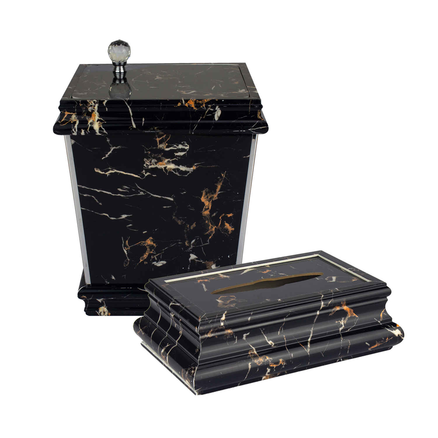 Main image of 垃圾桶与纸巾盒套装 – 大理石纹设计