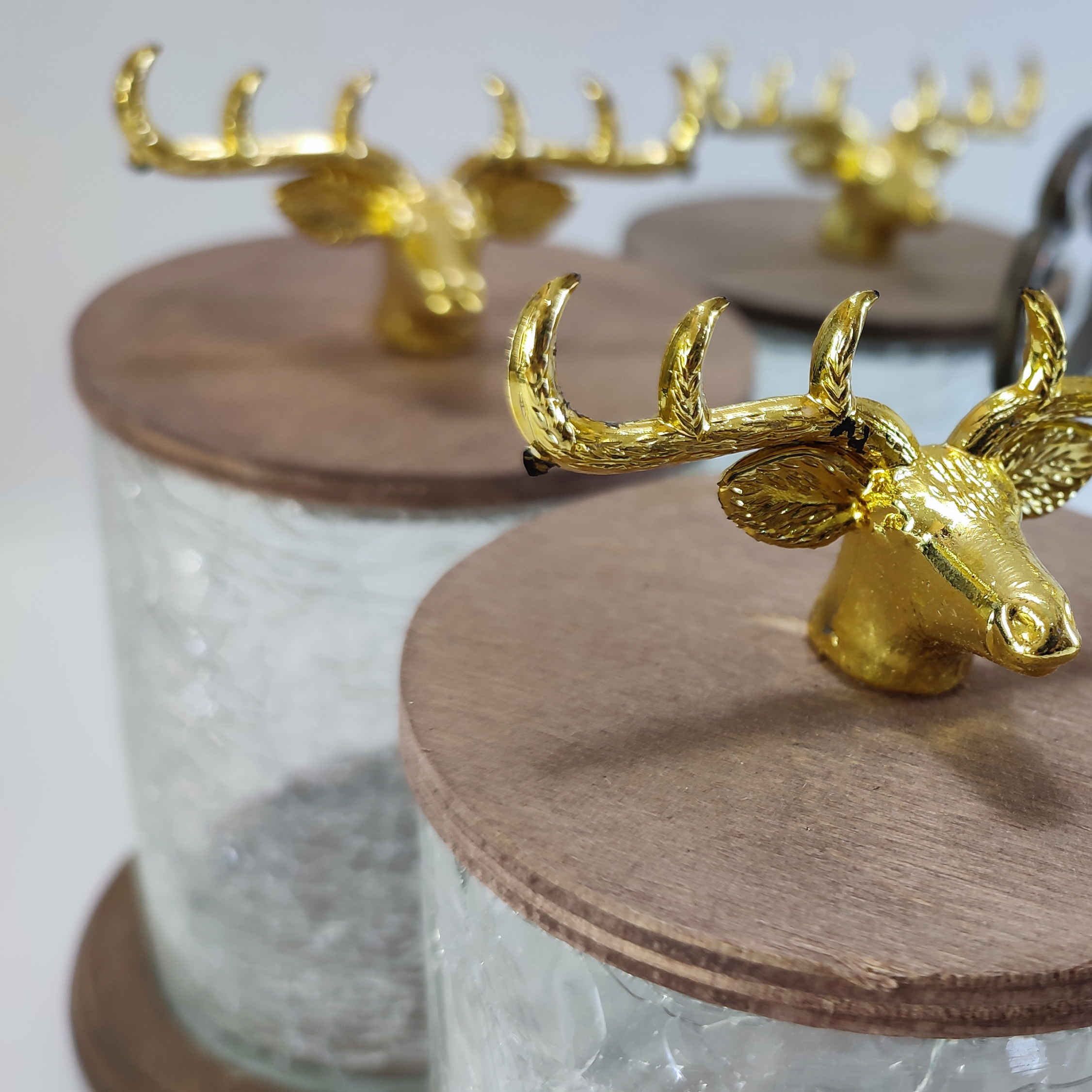 木质罐子带玻璃鹿图案 – 5件装