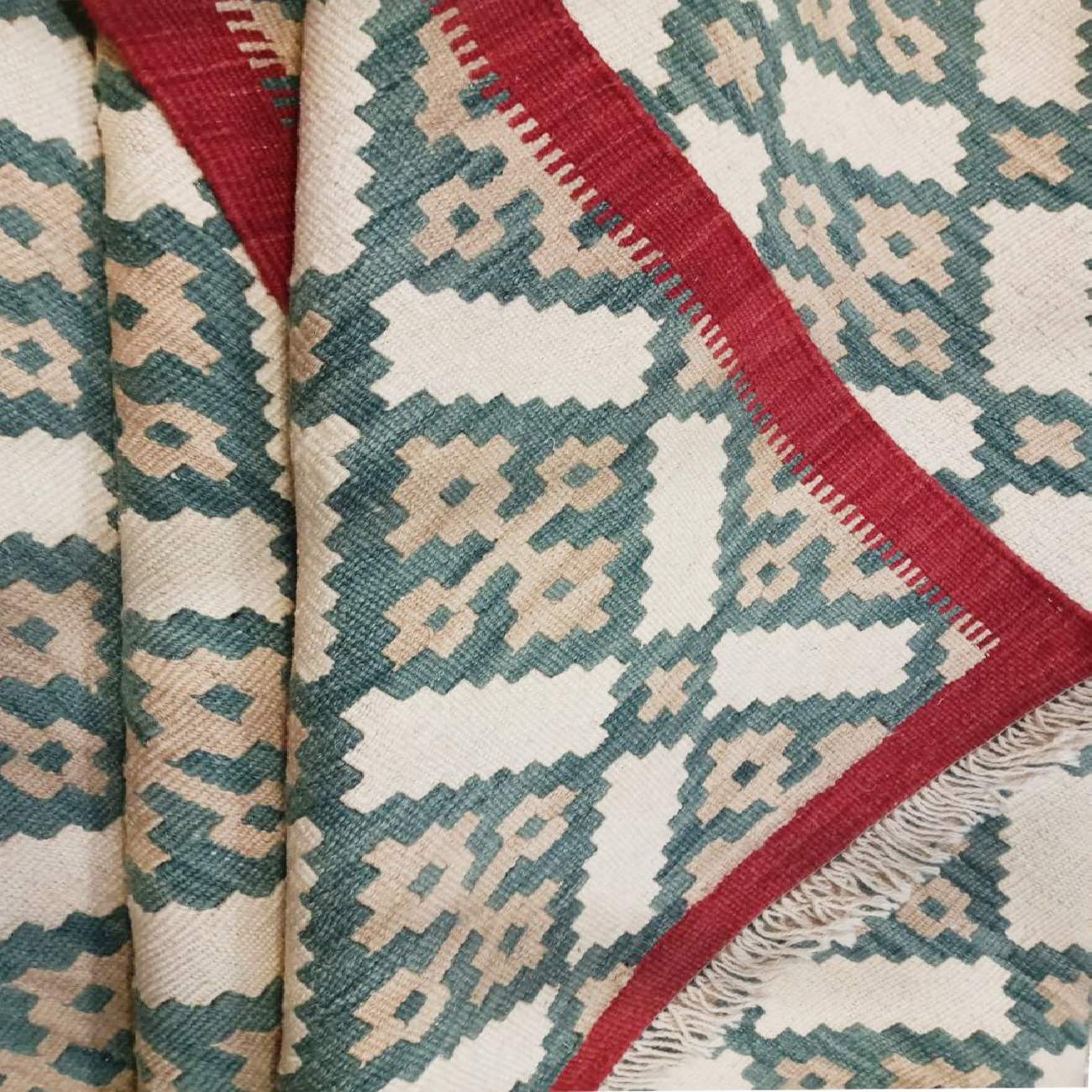 波斯羊毛基利姆地毯 手工编织 几何棕色设计