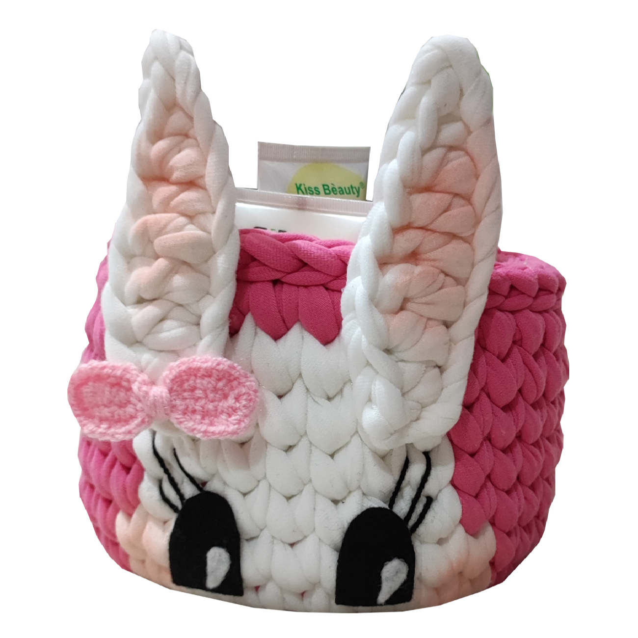 小兔图案毛线钩针收纳篮