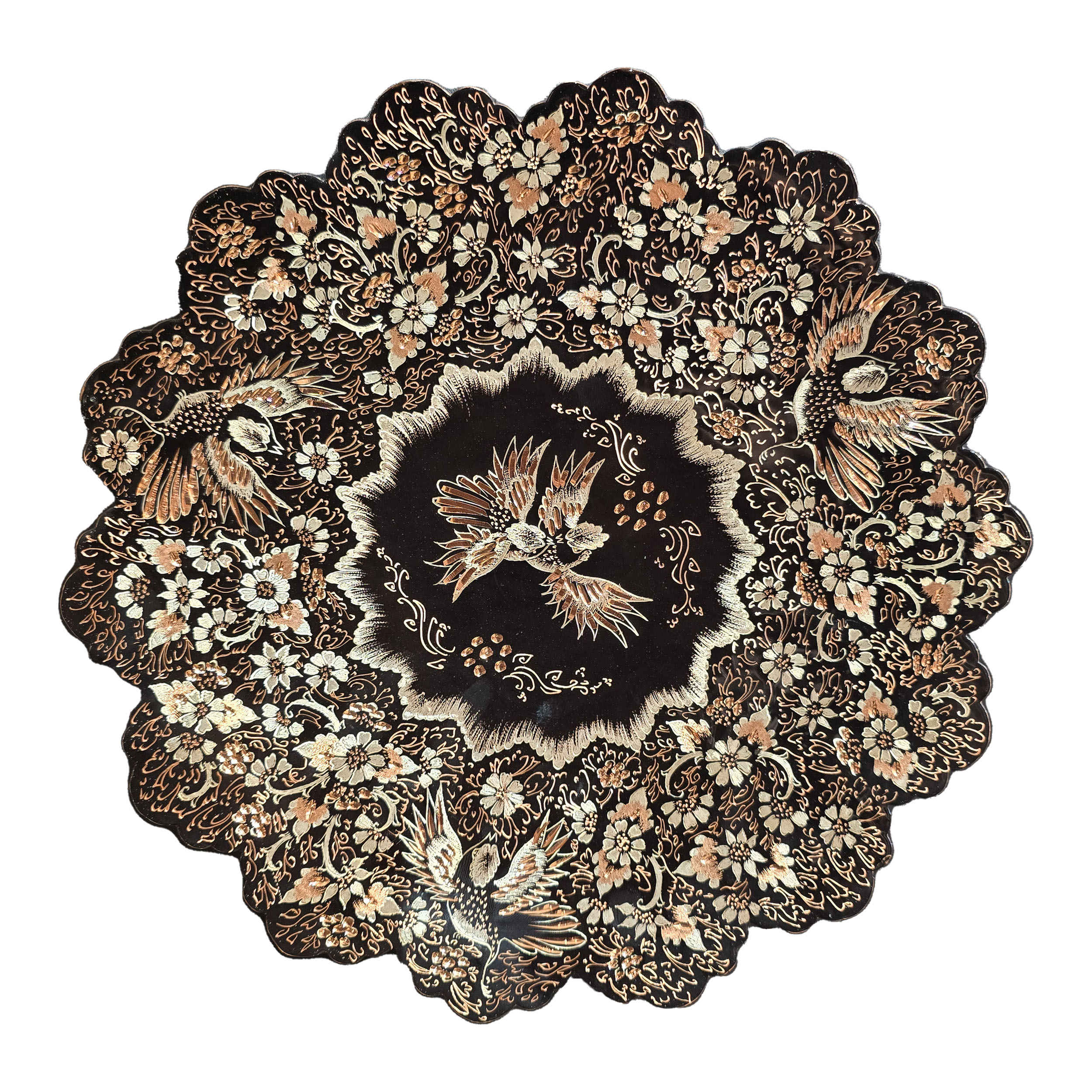 Main image of 波斯装饰铜雕盘——“花与鸟”图案