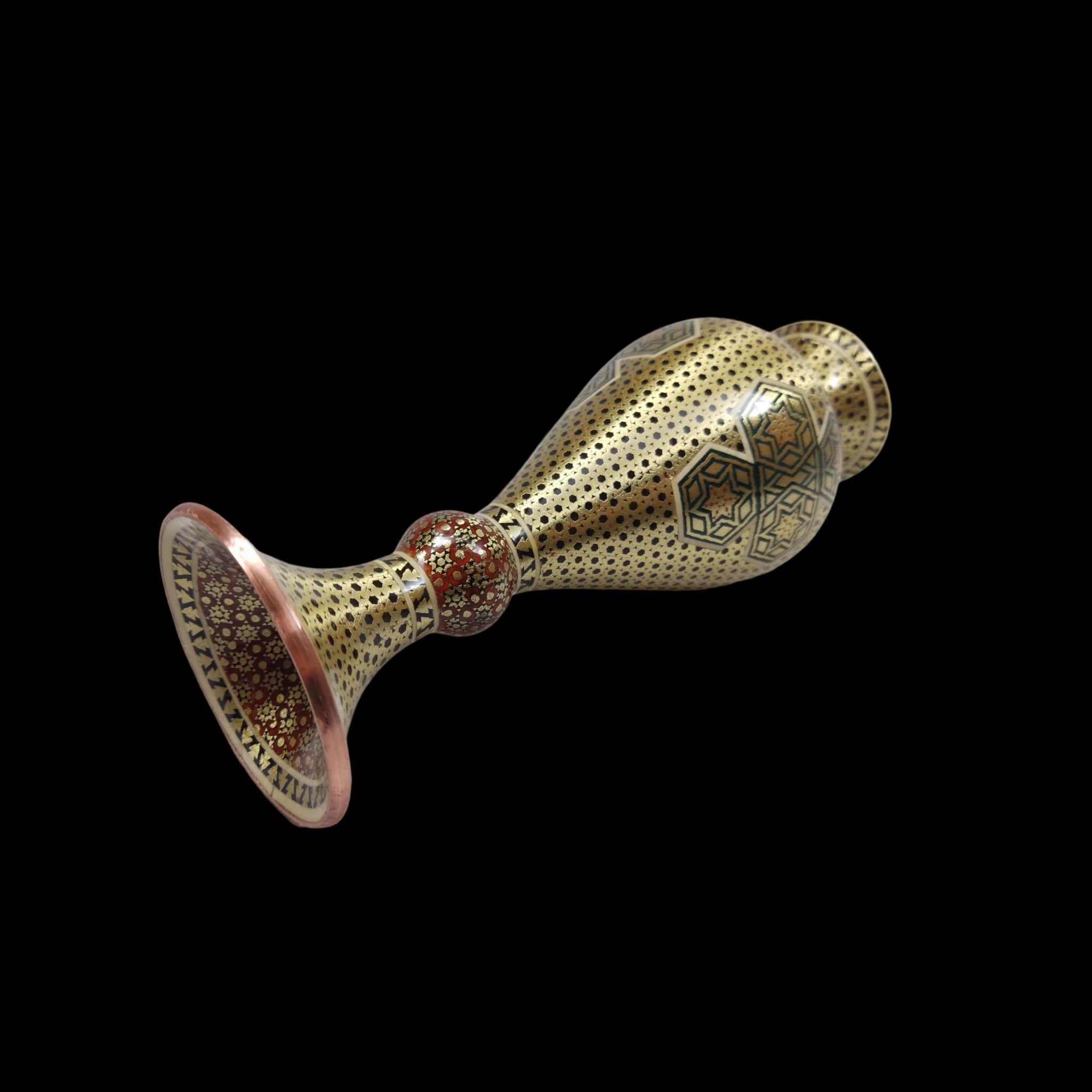 波斯装饰铜花瓶 – 手工镶嵌 Khatamkari 马赛克艺术 2件套