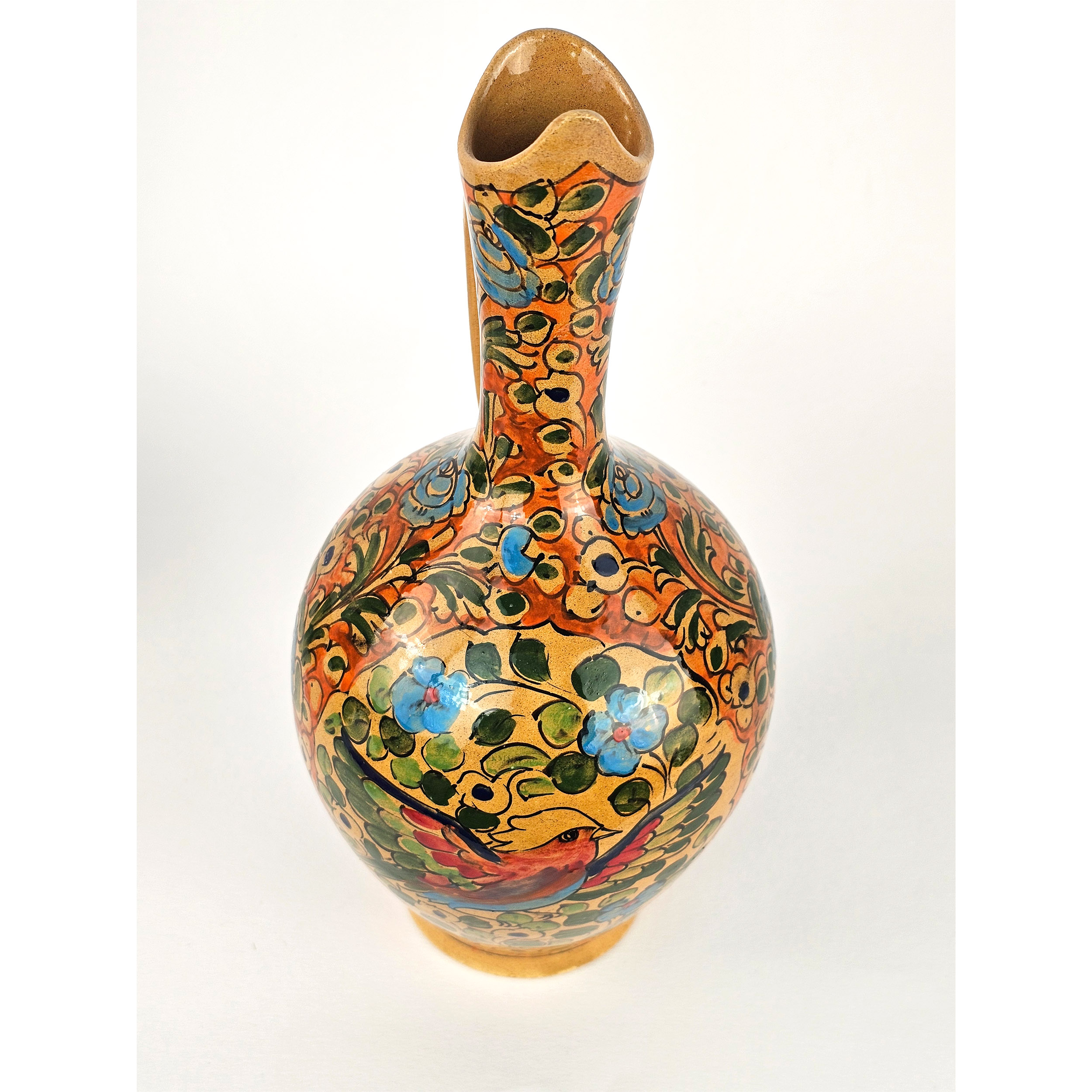 手工制作传统“花与鸟”图案陶艺装饰水壶