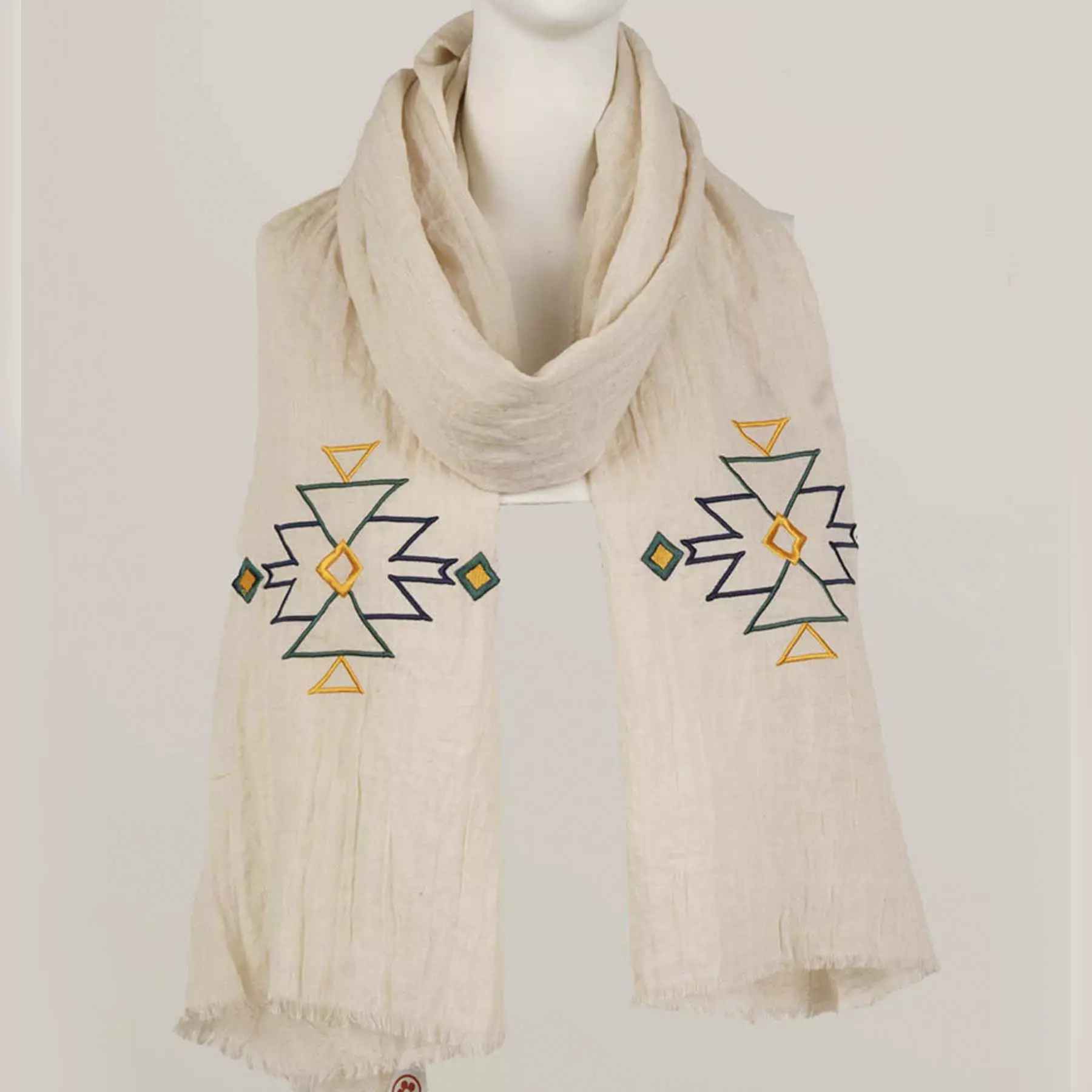 Main image of 刺绣麻质披肩 – 女士单面款