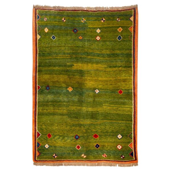 波斯加贝毯羊毛地毯 手工编织于法尔斯 几何绿色