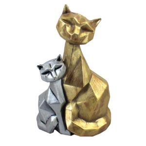 几何立体派猫咪家族雕像 树脂艺术品 – 现代家居装饰