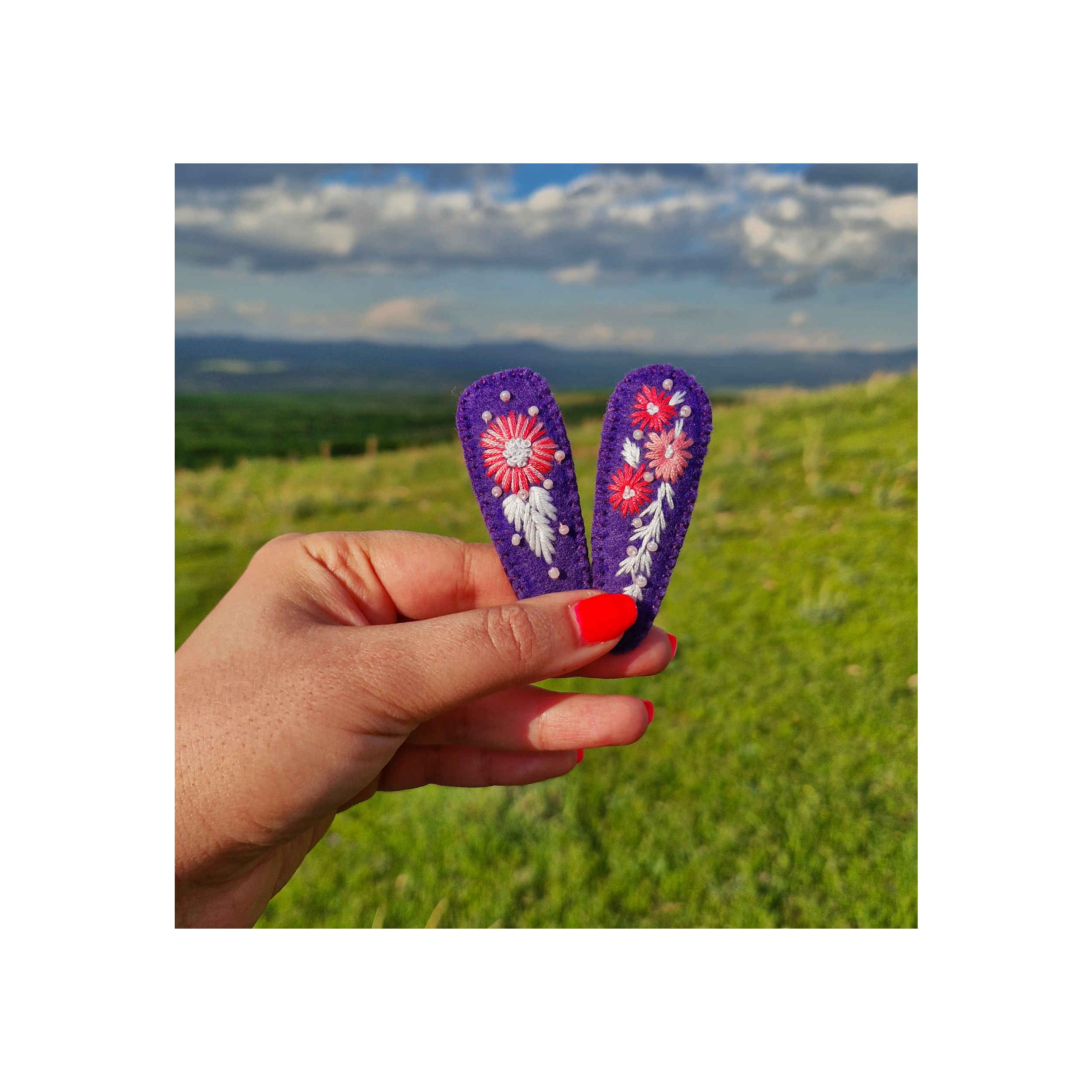 手工刺绣按扣发夹套装 – 花卉设计