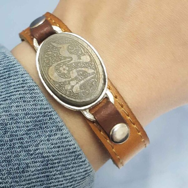 伊斯兰皮革玉石手链 —— 可调节，Ya Mehdi款