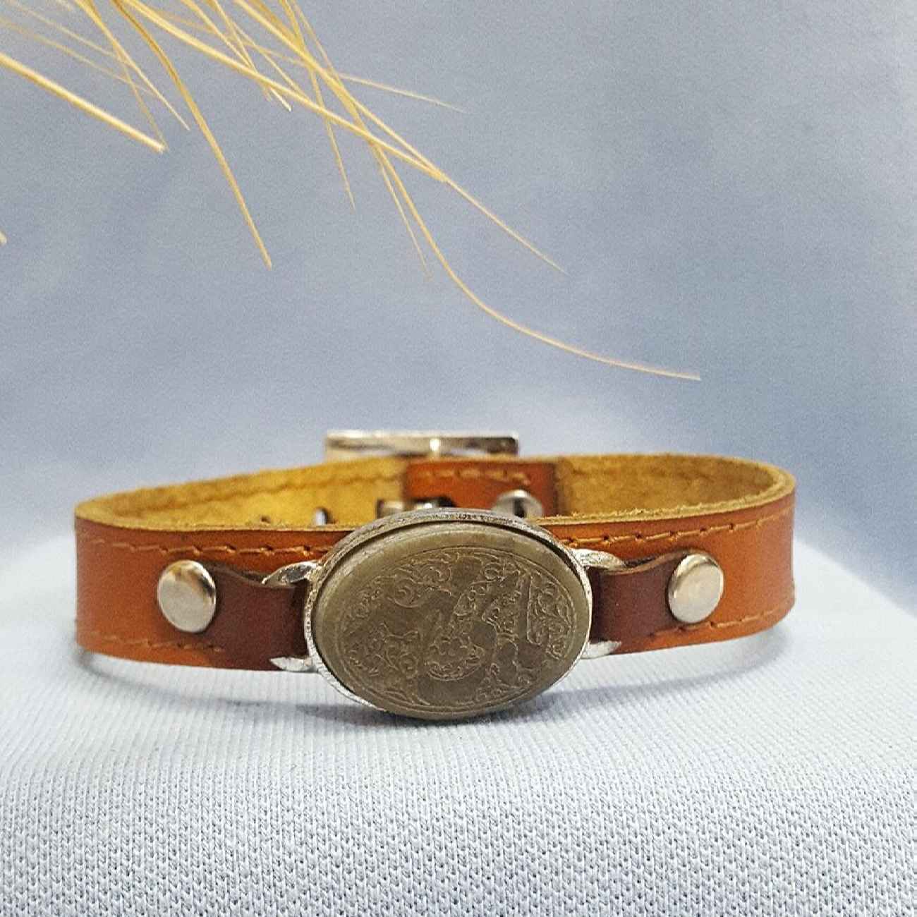 伊斯兰皮革玉石手链 —— 可调节,Ya Mehdi款