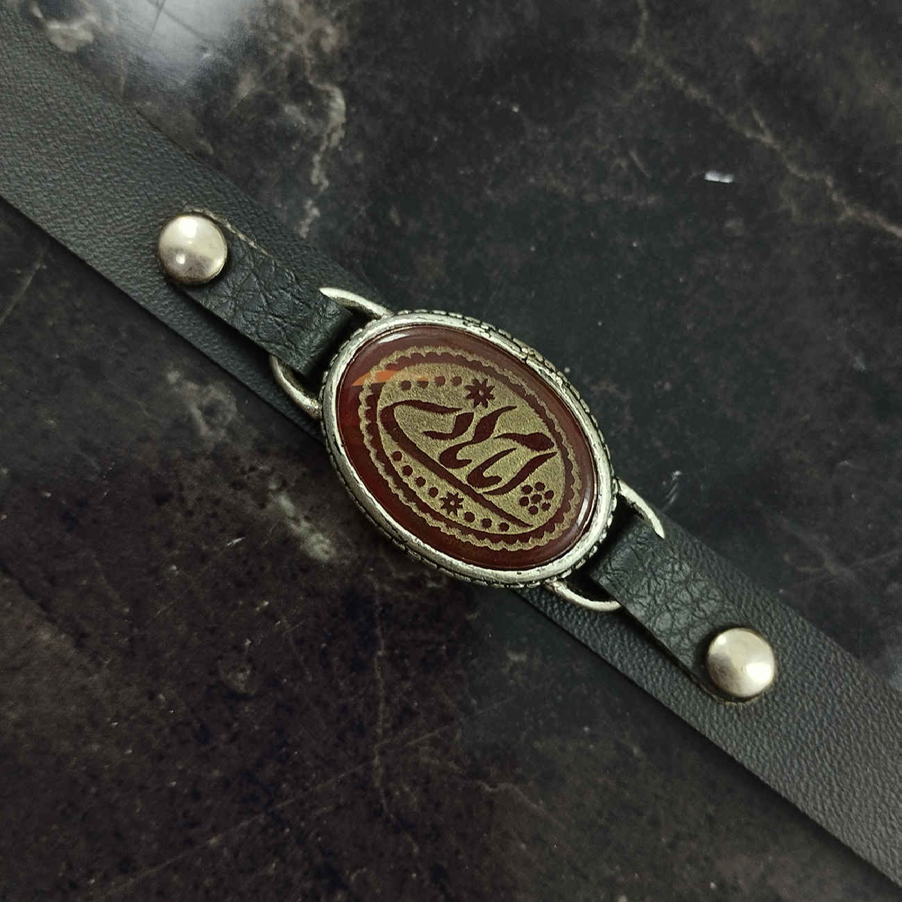 男士伊斯兰皮革玛瑙手链