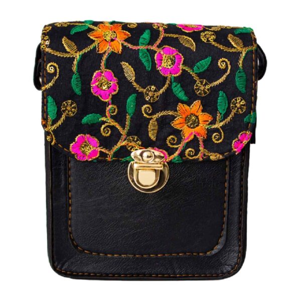手工波斯刺绣斜挎包 – 花卉图案
