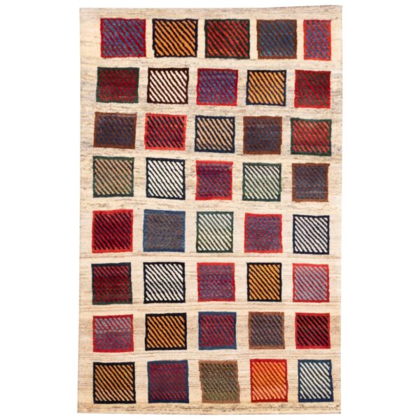 波斯加贝毯羊毛地毯 正宗手工编织于法尔斯 方格奶油色