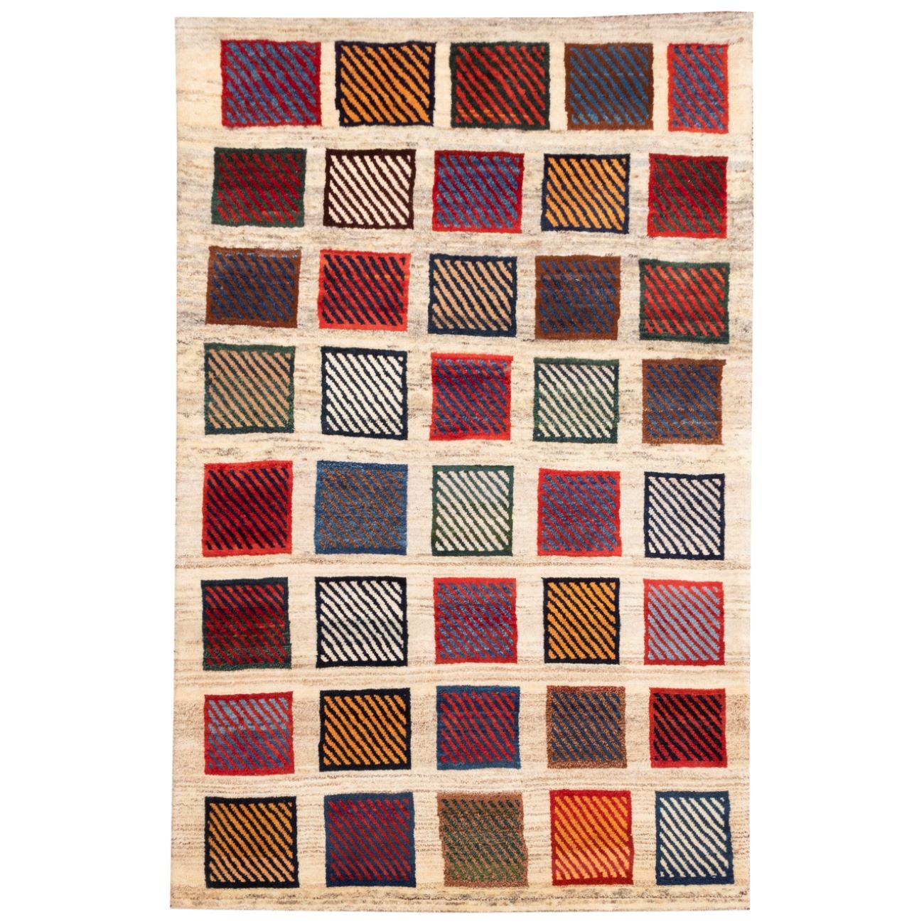 Main image of 波斯加贝毯羊毛地毯 正宗手工编织于法尔斯 方格奶油色