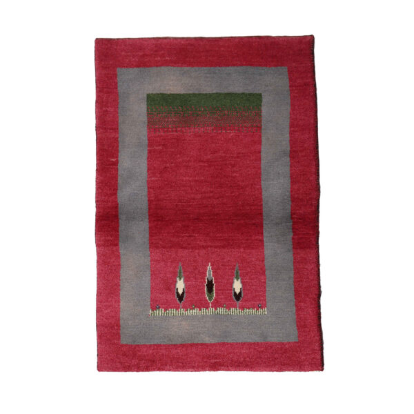 波斯加贝毯羊毛地毯 正宗手工编织于法尔斯 树图案带边框