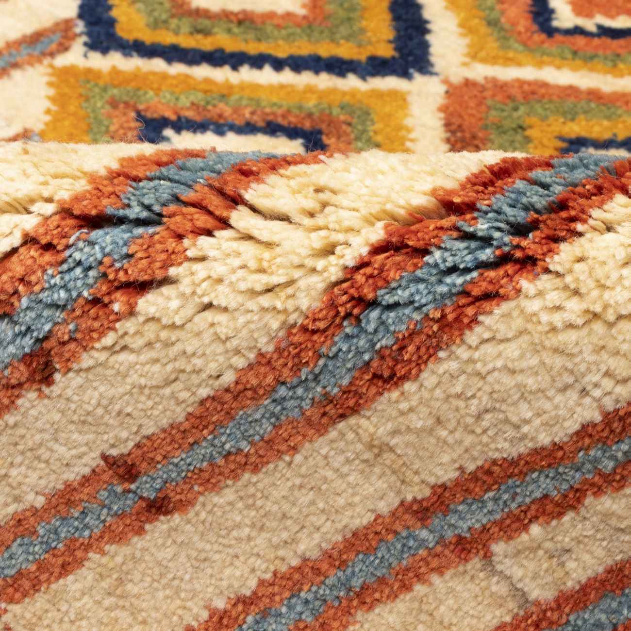 波斯加贝毯羊毛地毯 手工编织于法尔斯 条纹几何奶油色