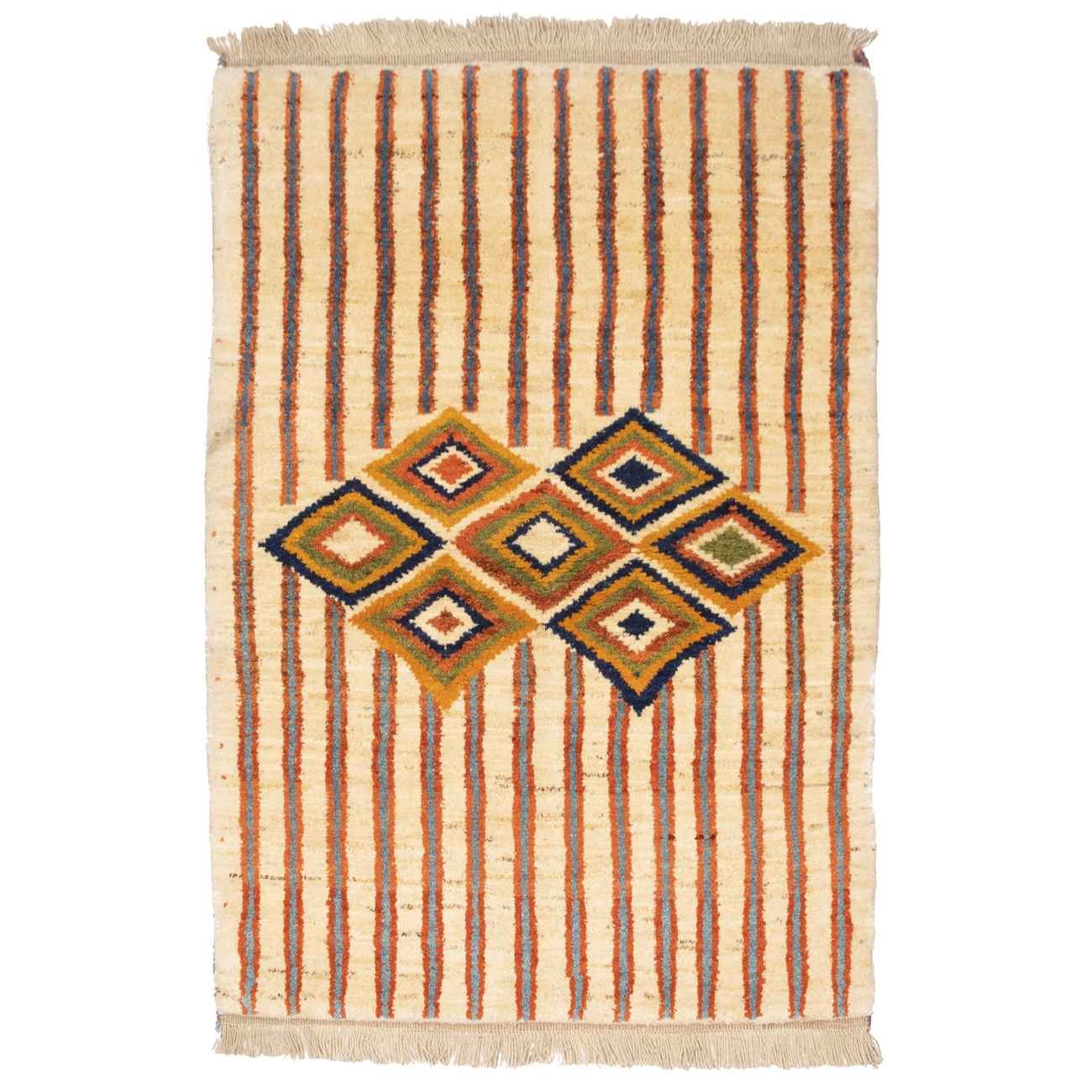 Main image of 波斯加贝毯羊毛地毯 手工编织于法尔斯 条纹几何奶油色