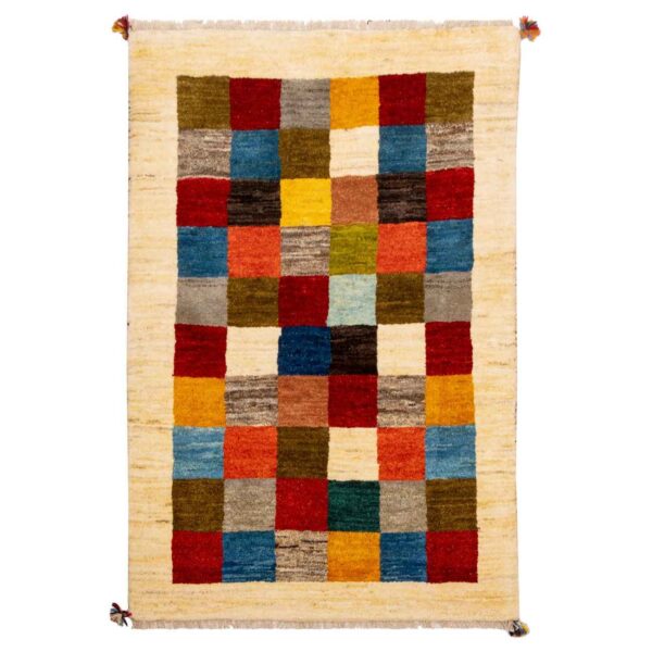 波斯加贝毯羊毛地毯 正宗手工编织于法尔斯 方格奶油色