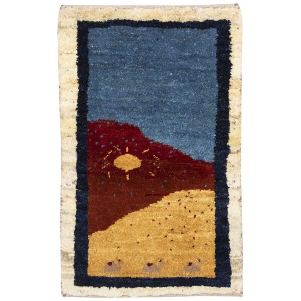 波斯加贝毯羊毛地毯 手工编织于查哈马哈尔-巴赫蒂亚里 日晷图案