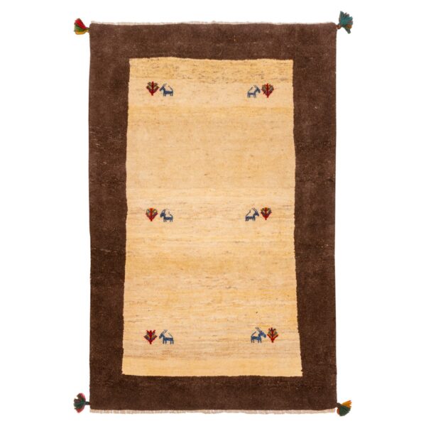 波斯加贝毯羊毛地毯 手工编织于法尔斯 带边框动物图案