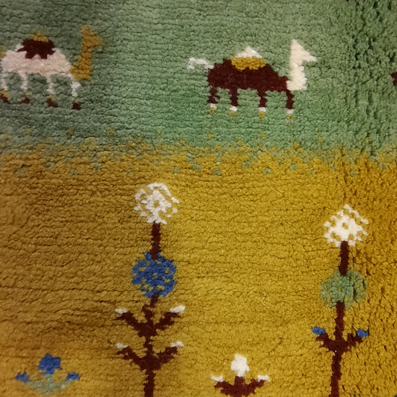 波斯加贝毯羊毛地毯 手工编织于设拉子 树图案绿色