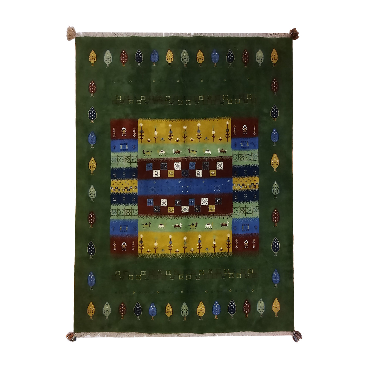 Main image of 波斯加贝毯羊毛地毯 手工编织于设拉子 树图案绿色