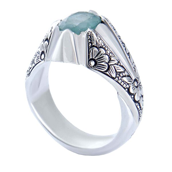 波斯绿色祖母绿银戒指 男款 手工制作