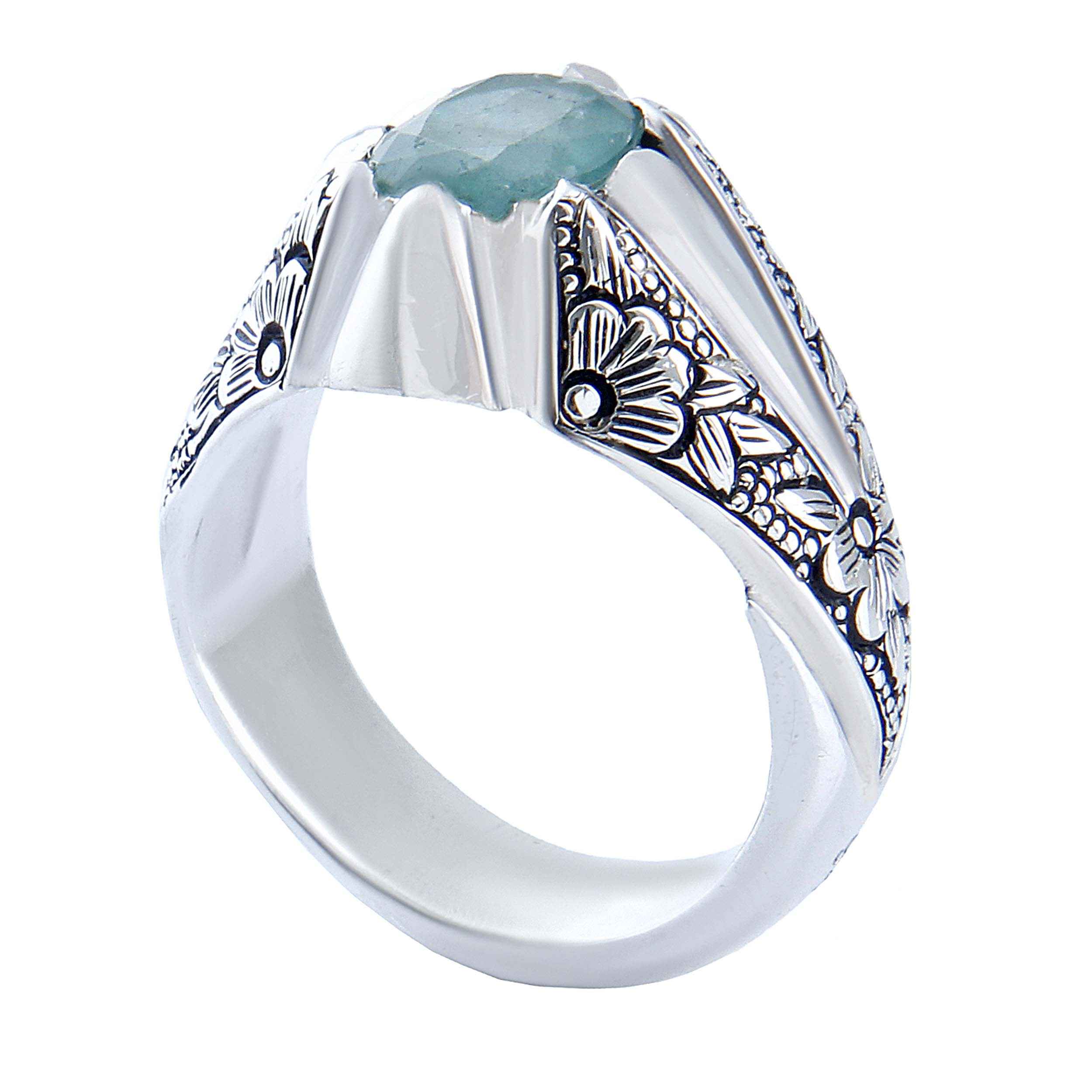 Main image of 波斯绿色祖母绿银戒指 男款 手工制作