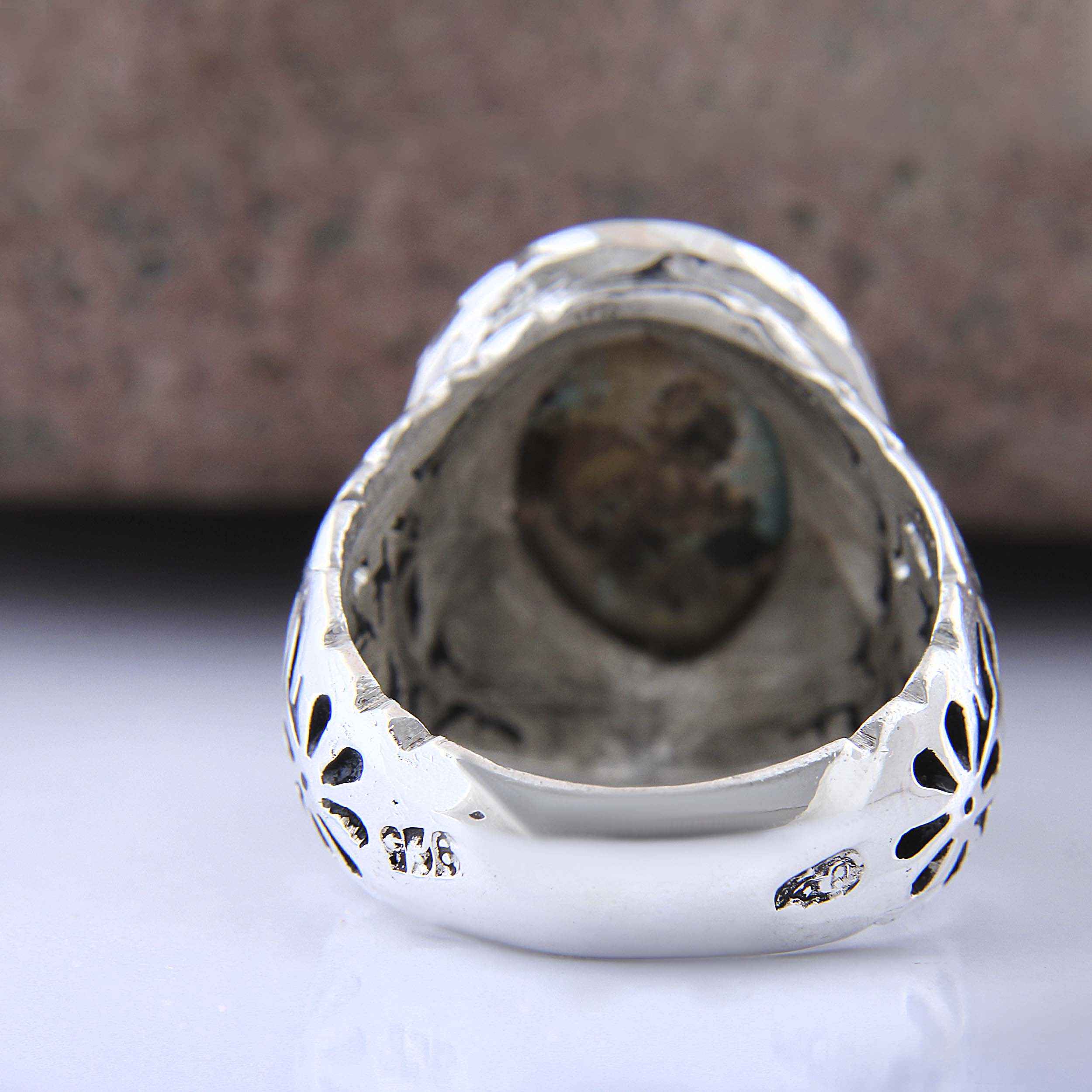 波斯尼沙布尔手工制作绿松石银戒指 男款