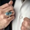 Thumbnail 4: 波斯尼沙布尔手工制作绿松石银戒指 男款
