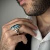 Thumbnail 6: 波斯尼沙布尔手工制作绿松石银戒指 男款