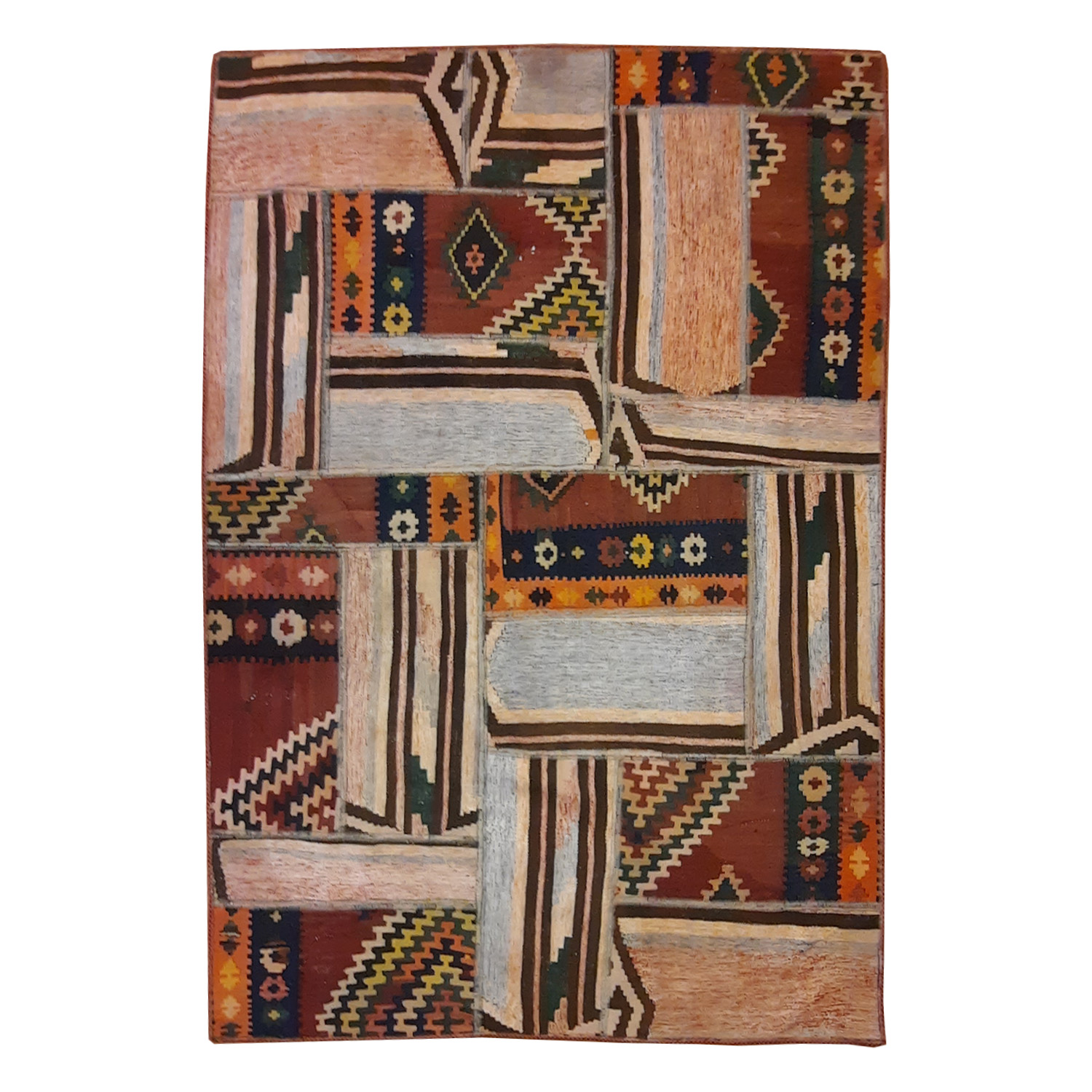 Main image of 波斯拼接基利姆地毯 手工编织 几何棕色