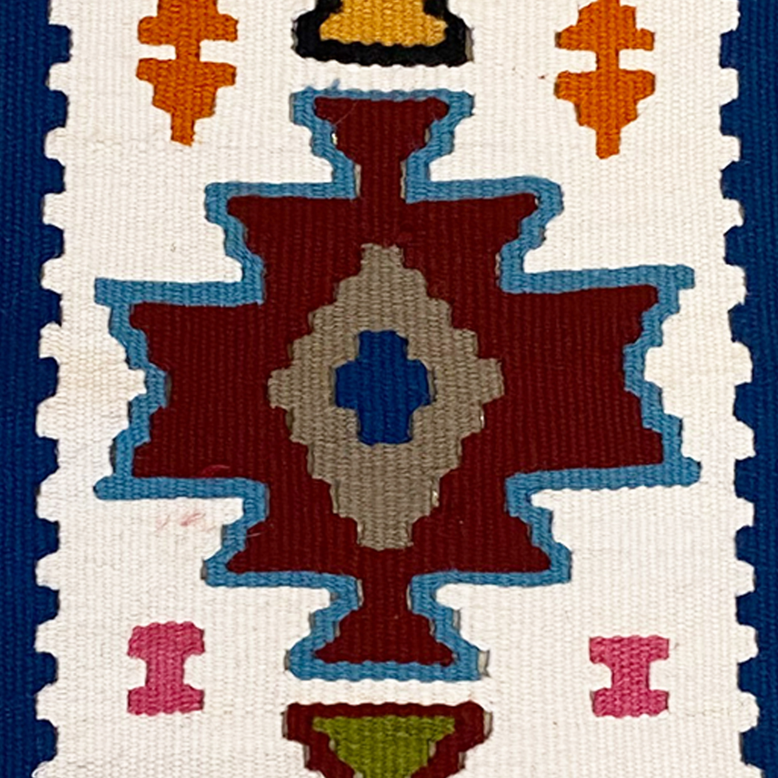 波斯地毯桌旗 – 卡什凯风格手工编织,白色几何图案