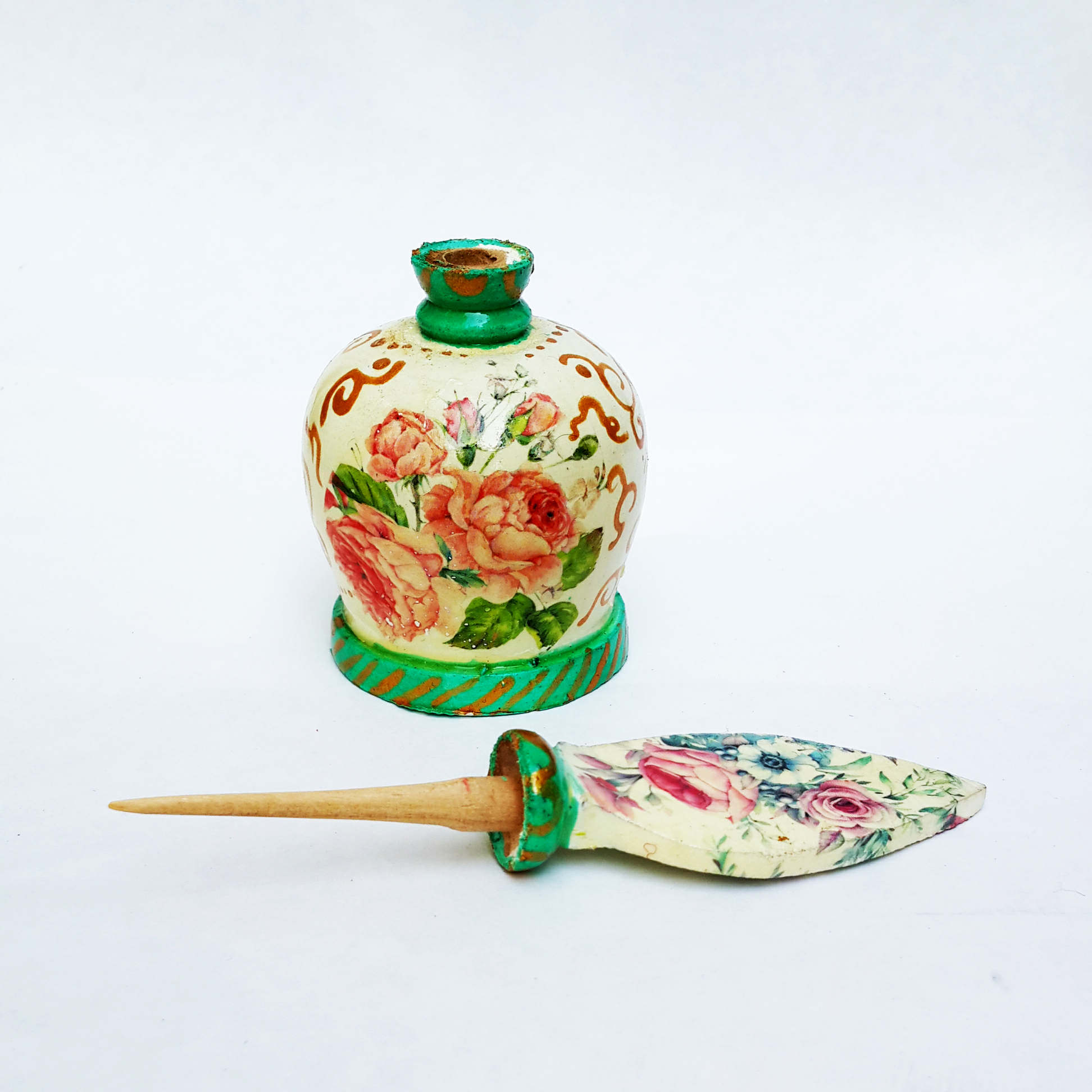 Main image of 木制波斯 Surma Dani 容器，花卉绿色款，用于存放眼影粉（x2）