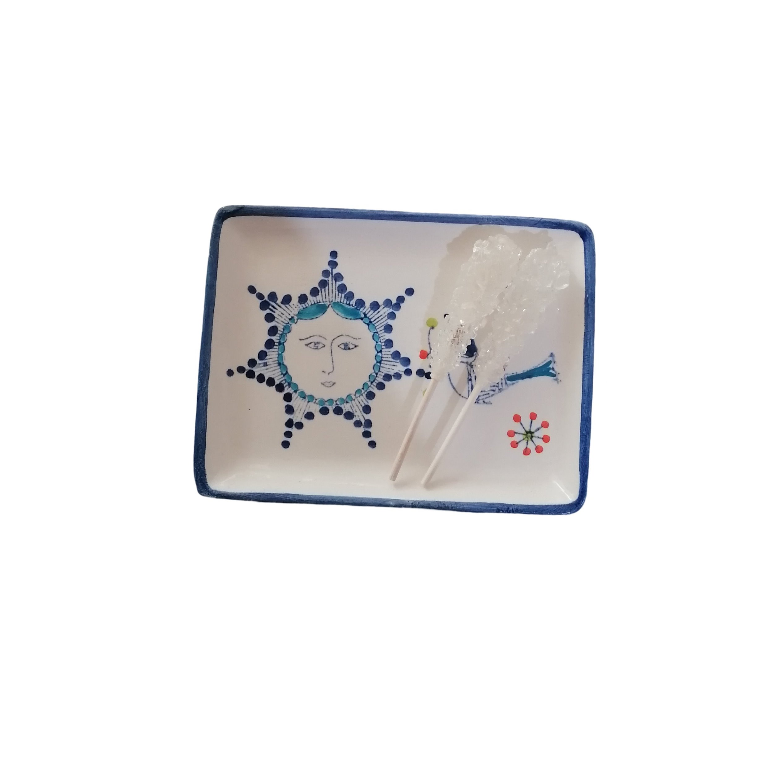 装饰陶瓷托盘 – 手绘鸟与太阳设计