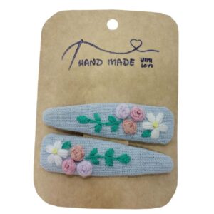 刺绣按扣发夹套装 – 花卉设计手工款