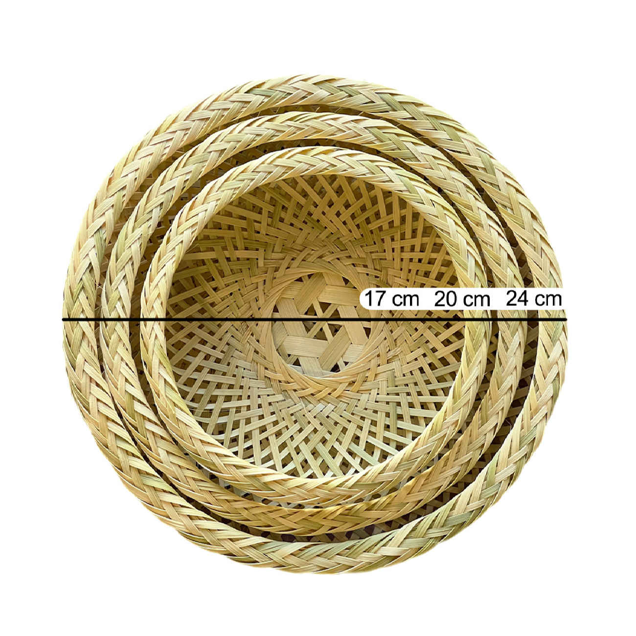 圆形款手工编织竹柳篮（3件装）