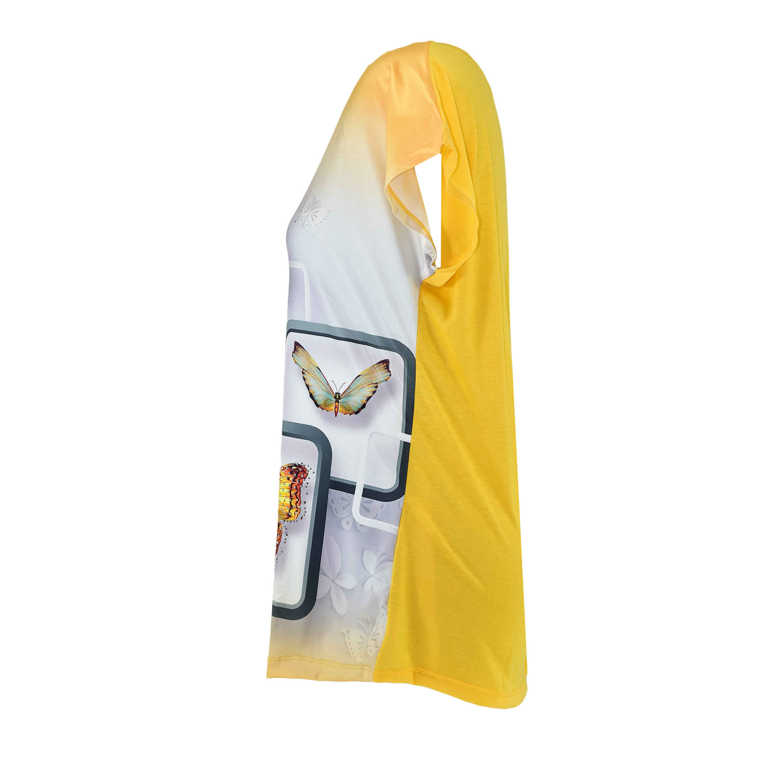 女款短袖棉质衬衫,蝴蝶图案