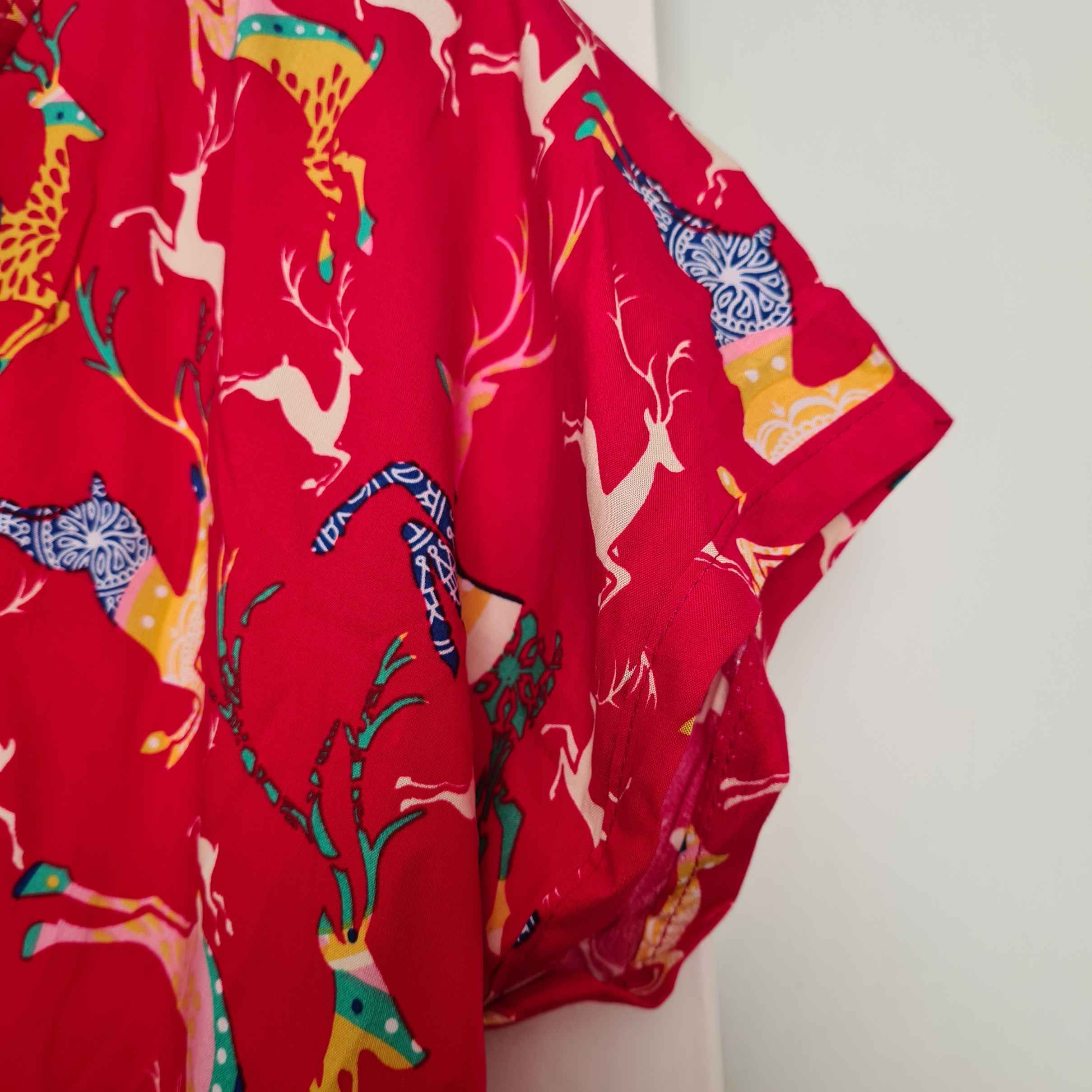 女款短袖棉质衬衫,鹿图案