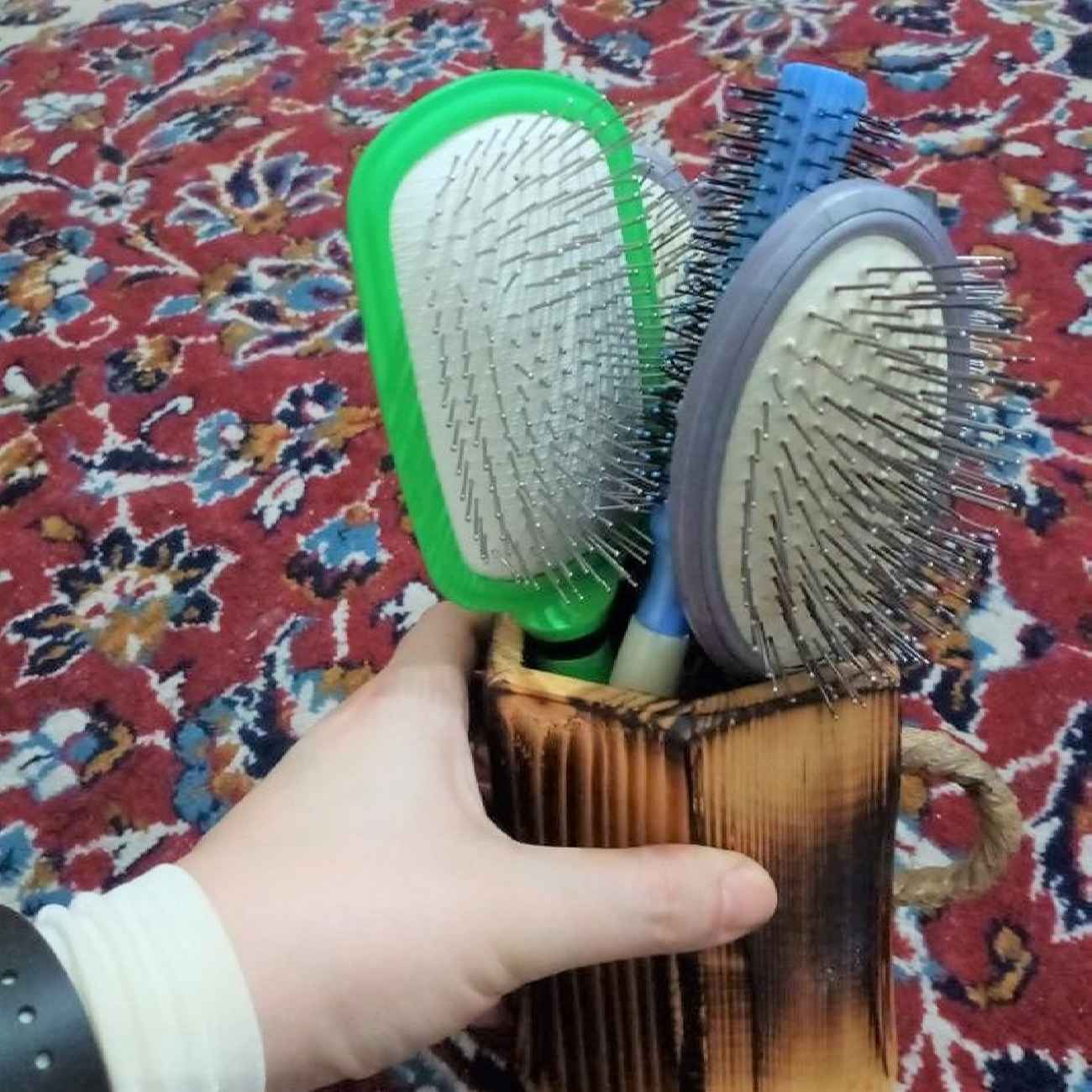 木制化妆杯刷架,天然木材手工制作