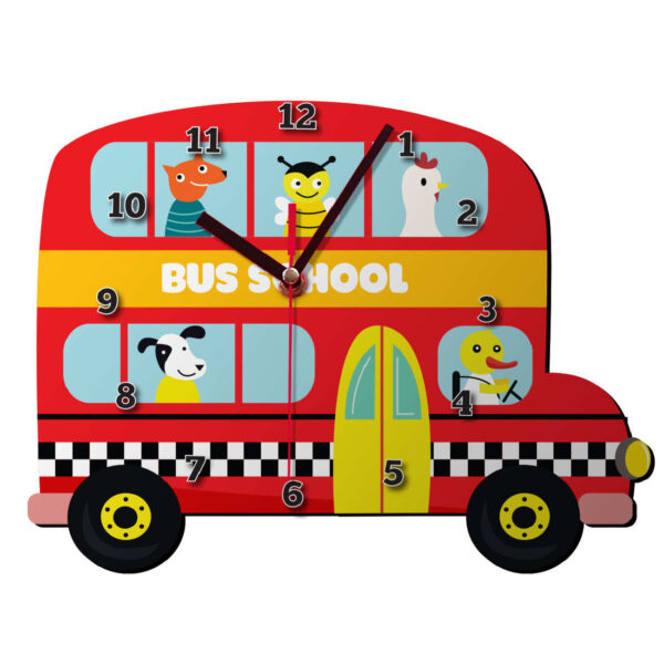 木质儿童挂钟 – 动物校车图案