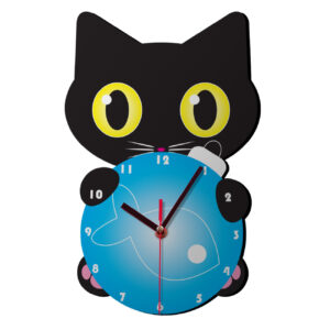 木质儿童挂钟 – 可爱小黑猫图案