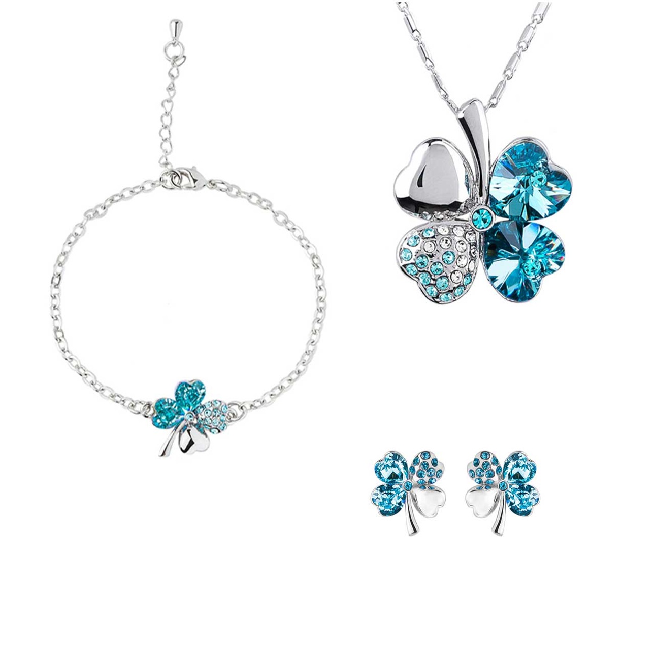 Main image of 黄铜四叶草珠宝套装 – 项链、手链、耳钉套装，女士款