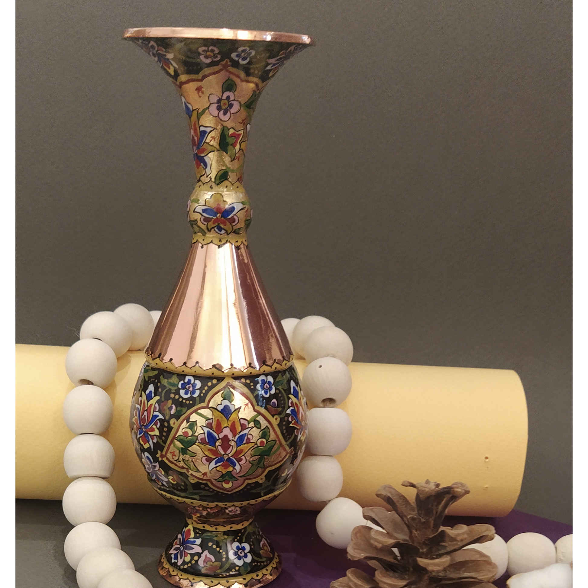 装饰波斯铜花瓶 – 手工制作 传统花卉设计