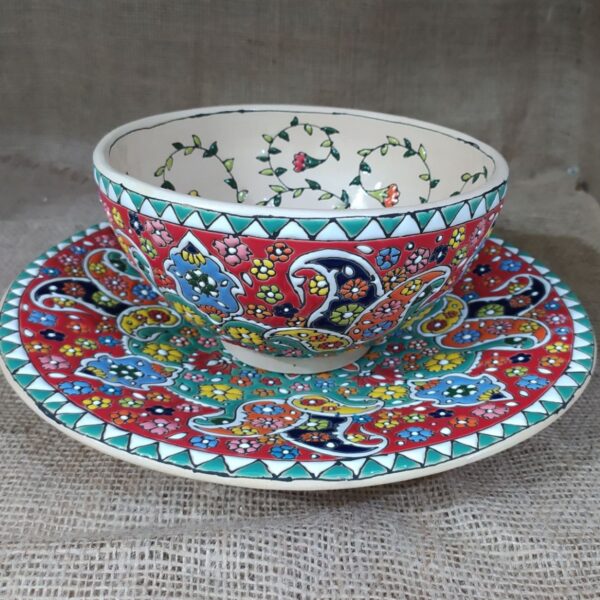 波斯装饰珐琅陶瓷碗与托盘套装 – 手工珐琅 Mona 款