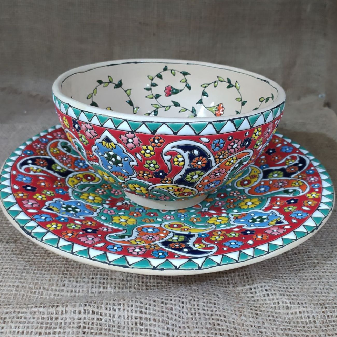 Main image of 波斯装饰珐琅陶瓷碗与托盘套装 – 手工珐琅 Mona 款