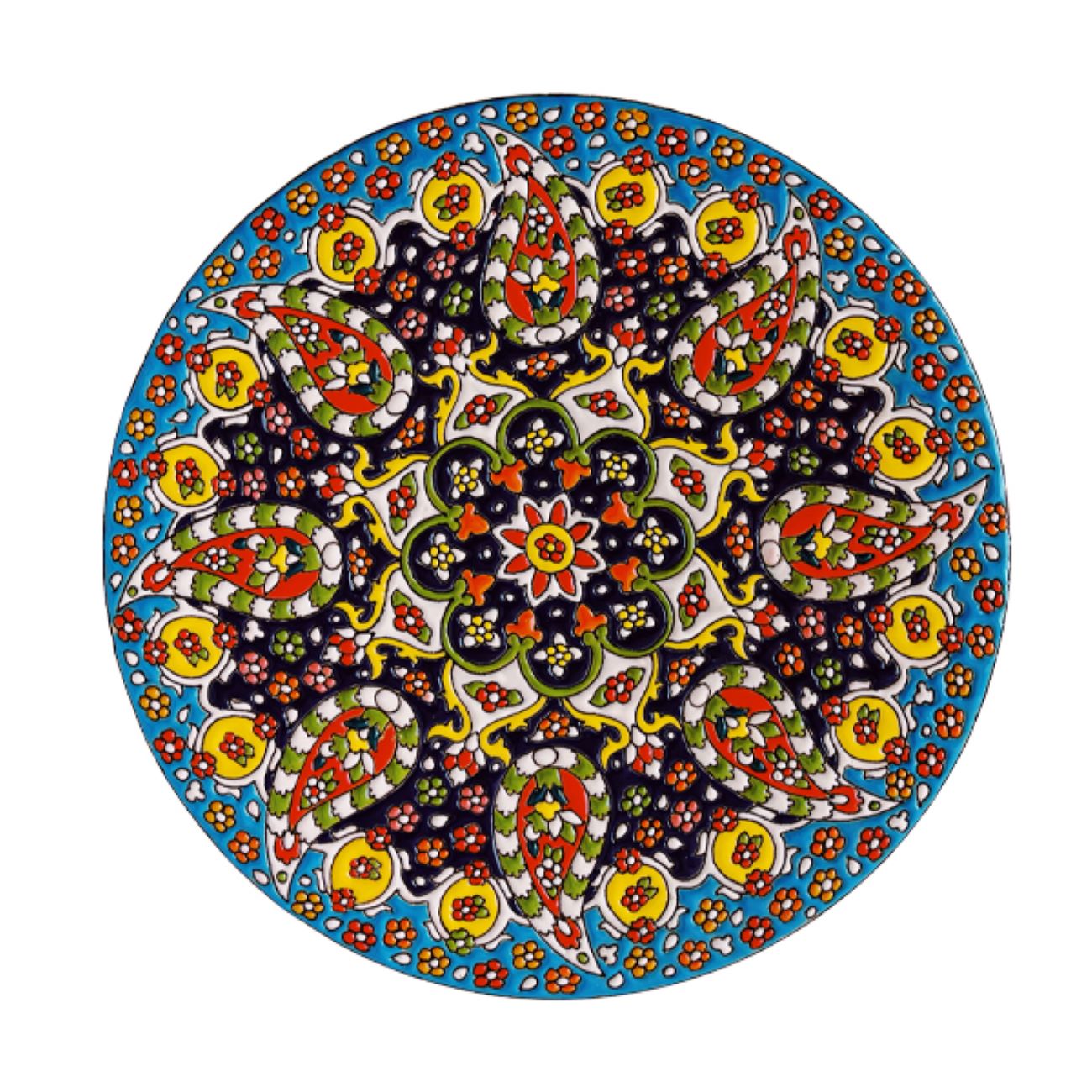 装饰陶瓷盘——波斯掐丝珐琅花卉与腰果纹手绘搪瓷工艺