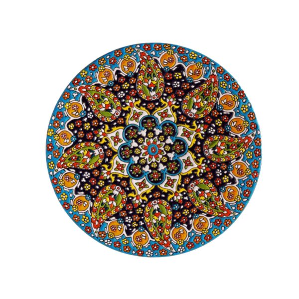 装饰陶瓷盘 – 波斯掐丝珐琅花卉与腰果纹壁挂艺术