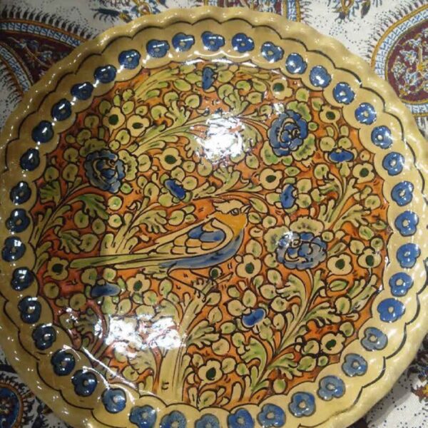 装饰陶瓷托盘 鸟与花卉图案 手工制作 & 手绘