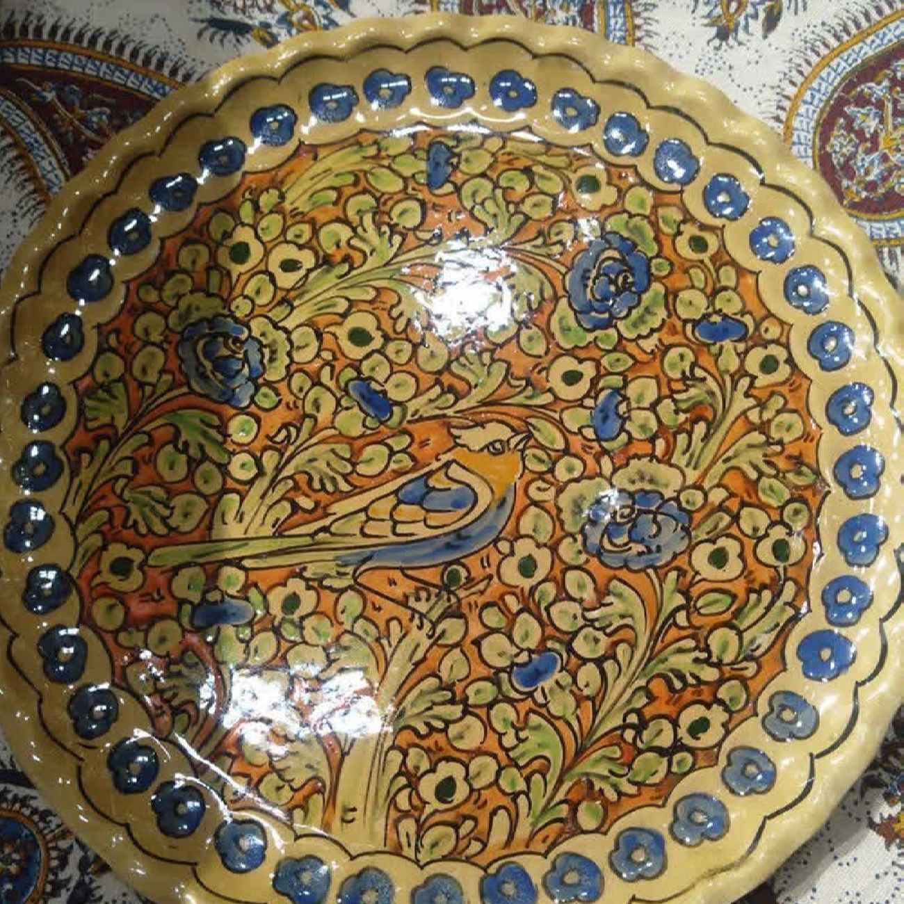 Main image of 装饰陶瓷托盘 鸟与花卉图案 手工制作 & 手绘