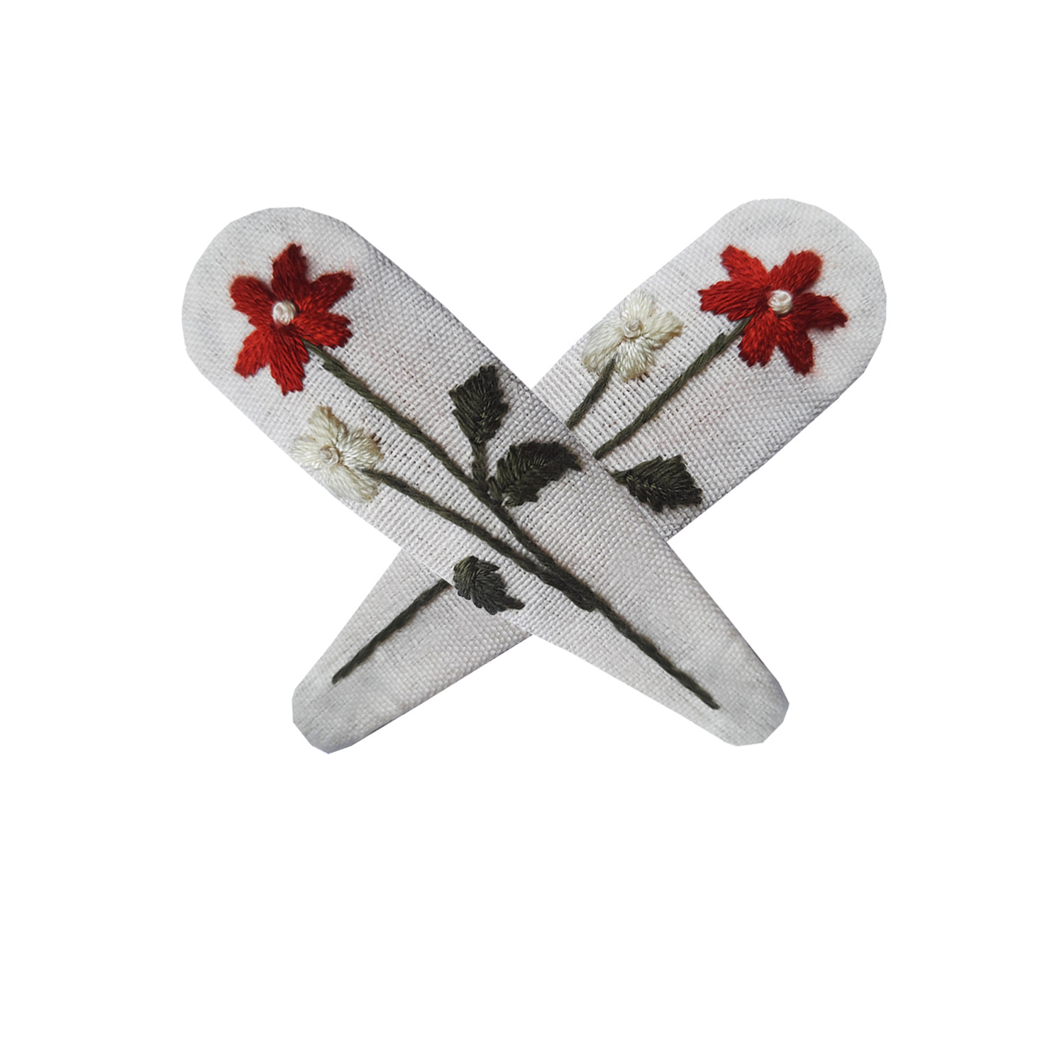 Main image of 刺绣花卉按扣发夹套装 – 2 件